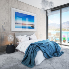 Bedroom with Panoramic Sea View by Daylight (focused) - 3d visualization