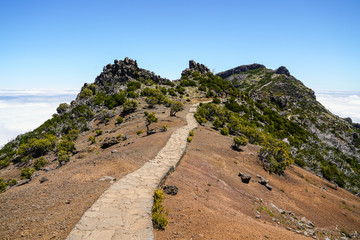 Obraz premium Landscape at Pico de Ruivo in Madeira island in a beautiful sunny day