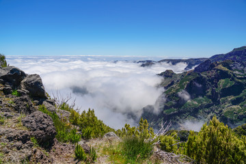 Landscape at Pico de Ruivo in Madeira island in a beautiful sunny day