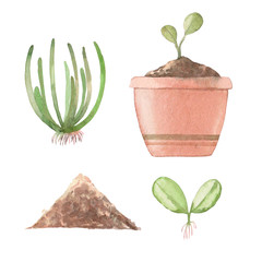 watercolor set of garden tools and other gardening items 4