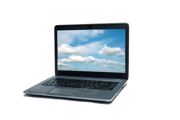 laptop with blank screen isolated on white background