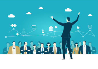 Successful Businessman talking infant of the audience,  concept illustration.