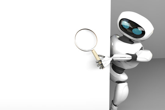 robot female searth in internet ,3d render.