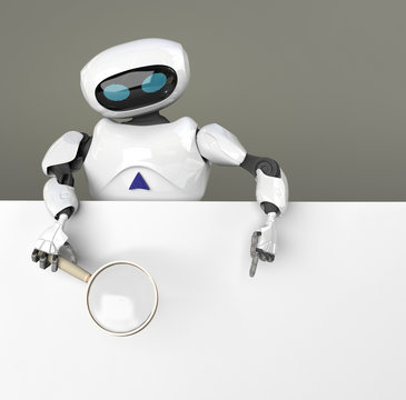 robot female searth in internet ,3d render.