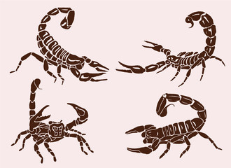 Vintage set of  scorpions, retro illustration