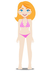 Summer season holiday lady cartoon. Cartoon character design , Pretty lady standing in swimming suit on white background vector