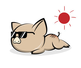 Illustrations of pig action logo on white background, Animals vector of isolated a cute pig icon