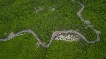 Aerial serpentine road trough the Caucasian mountains in South Russia
