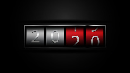 2020 countdown timer isolated on black background. Mechanical counter.  Vector illustration.