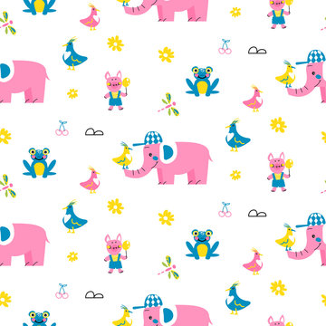 Cute animals pattern for kid textile and nursery designs.