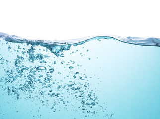 blue water with air bubbles on white background