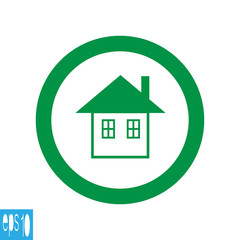 Home icon, sign , inside green thin line round green house sing, icon - vector illustration