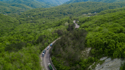 Aerial serpentine road trough the Caucasian mountains in South Russia