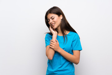 Teenager girl with blue shirt with toothache