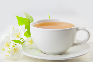 delicious green tea in  beautiful glass bowl on a table