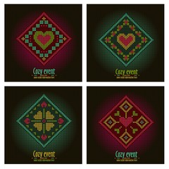 Flyer, poster, book or disc cover templates with folk ethnic embroidered motives. Square print.