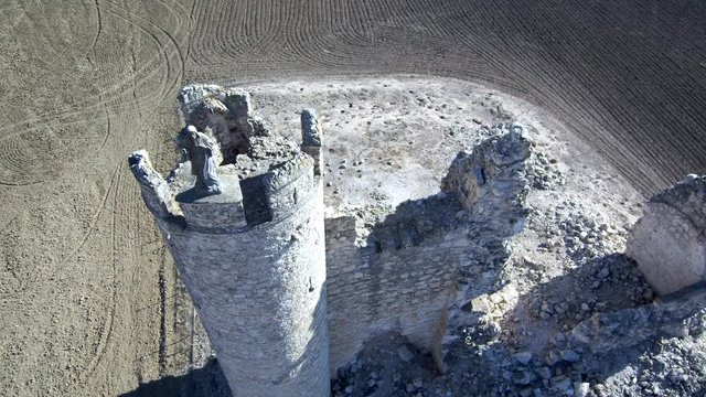 Aerial view in the ruins of Caudilla castle (Castillo de Caudilla) near Toledo, Castilla La Mancha, Spain