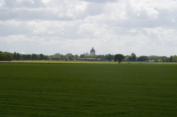 landscape with houses and blue sky