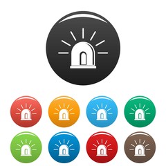 Light police siren icons set 9 color vector isolated on white for any design