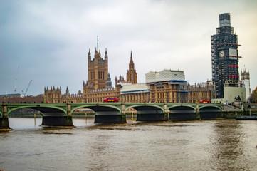Big ben across the river thames and the sparkling water