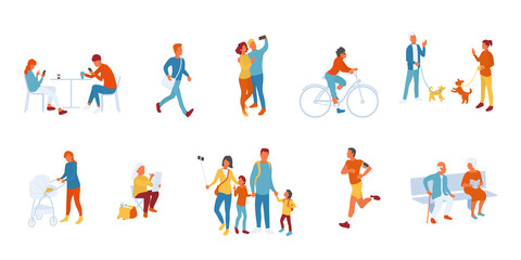 Fototapeta premium Park people set, people actively spending time outdoors