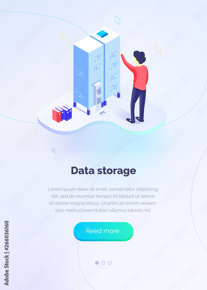Poster data protection. specialist interact with hardware servers. data transfer. data analysis. analytics 