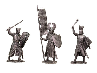 Medieval knights illustration. Knight picture. Set of 3 medieval crusaders. Tin soldiers.