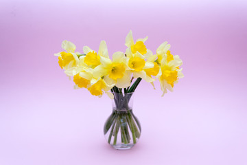 Bouquet of daffodils in a glass vase