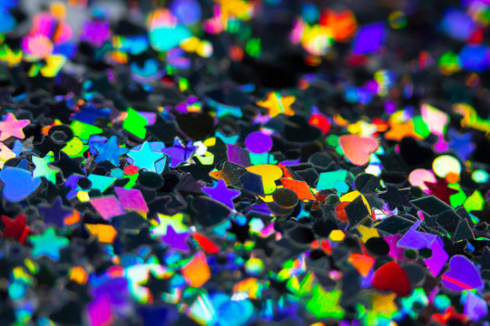 Abstract Shiny Foil Glitter Holographic Stars Hearts Shapes Pretty Background