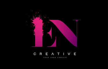 Purple Pink EN E N Letter Logo Design with Ink Watercolor Splash Spill Vector.
