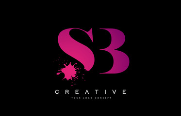 Purple Pink SB S B Letter Logo Design with Ink Watercolor Splash Spill Vector.