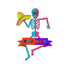 Cinco de mayo banner with a skeleton dancing - Vector