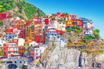 Manarola, Italy - the Cinque Terre National Italian park. UNESCO world heritage site. Historical...