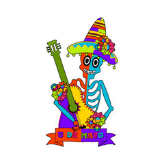 Cinco de mayo banner with a mexican skeleton and a guitar - Vector