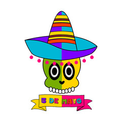 Cinco de mayo banner with a mexican skull - Vector