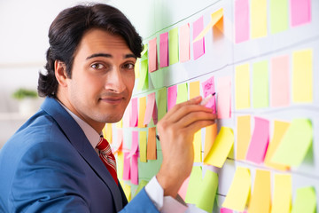 Young handsome employee with many conflicting priorities 