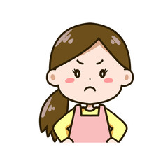 怒る女性　バストアップイラスト