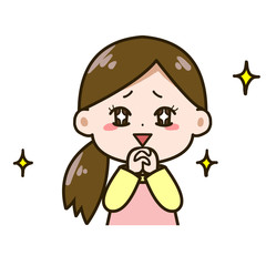 お願いする女性　バストアップイラスト