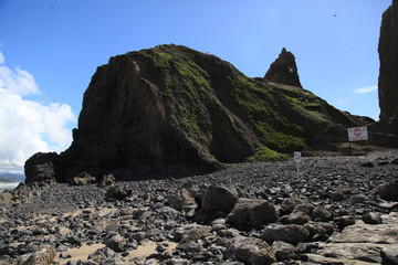 huge rock on the beach 