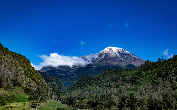 Beautiful view of the Tolima snowy peak A