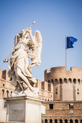 Statue of an angel in front of the castle of Rome