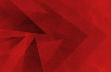 Red background with abstract black geometric pattern with triangle shapes layered  in design with texture.