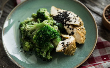 Tender Chicken Fillet with Broccoli. Healthy Diet Fitness Nutrition