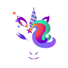 Unicorn head with closed eyes. Illustration with gentle shades of ultraviolet