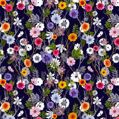 adorable floral wallpaper, seamless pattern with summer flowers, can be used as background - 266047152