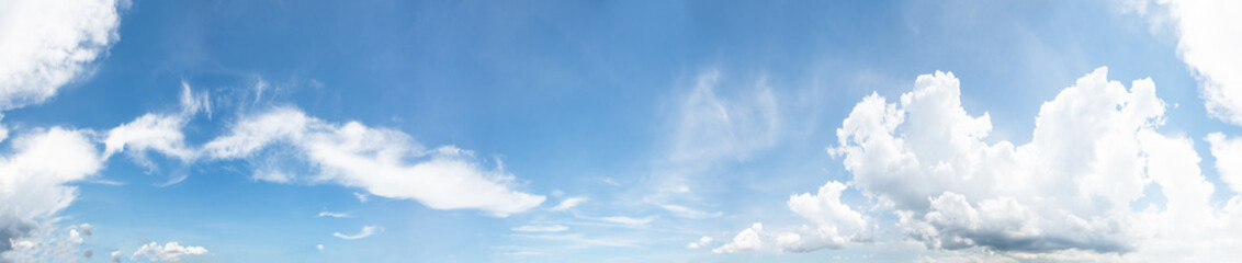 Panorama of clear blue sky with white cloud background. Clearing day and Good weather in the morning.
