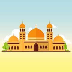Islamic mosque building flat vector illustration suitable for map, infographics, and ramadan greeting card