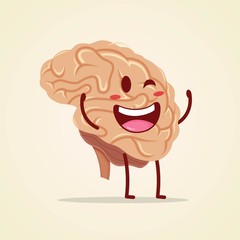 Cute character brain smiling cartoon human internal organ