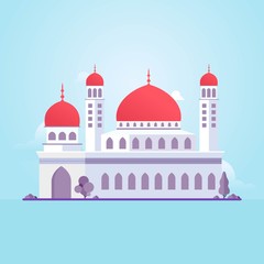 Islamic mosque building flat vector illustration suitable for map, infographics, and ramadan greeting card