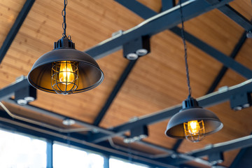 Suspended ceiling lamp sorted in a row, vintage style.